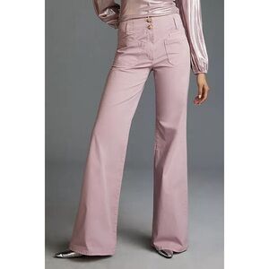 Anthropologie Maeve Flare Trousers High Waisted in Mauve Pink Plus Size 33 Tall